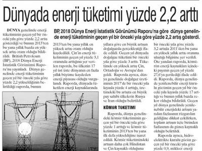 DÜNYADA ENERJİ TÜKETİMİ YÜZDE 2,2 ARTTI (GÜNBOYU)