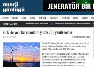2017’DE YENİ KURULUMLARIN YÜZDE 70’İ YENİLENEBİLİR (ENERJİGUNLUGU.NET)