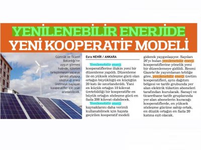YENİLENEBİLİR ENERJİDE YENİ KOOPERATİF MODELİ (HABERTÜRK)