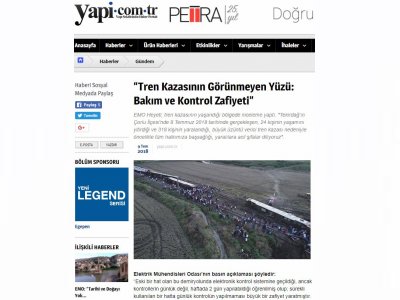 “TREN KAZASININ GÖRÜNMEYEN YÜZÜ: BAKIM VE KONTROL ZAFİYETİ” (YAPİ.COM.TR)