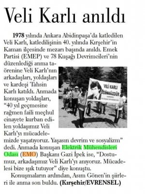 VELİ KARLI ANILDI (GÜNLÜK EVRENSEL)