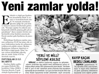 YENİ ZAMLAR KAPIDA! (GÜNLÜK EVRENSEL)