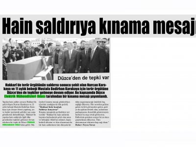 DÜZCE MANŞET:HAİN SALDIRIYA KINAMA MESAJI
