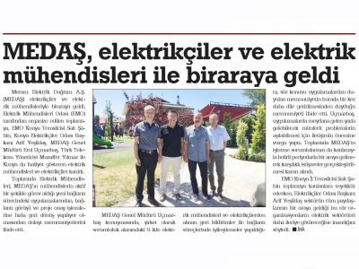 MEDAŞ, ELEKTRİKÇİLER VE ELEKTRİK MÜHENDİSLERİ İLE BİRARAYA GELDİ (KONYA YENİGÜN GAZETESİ, 15.08.2018)