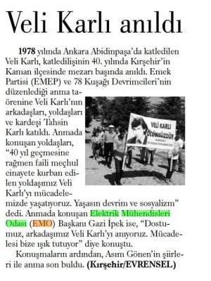 VELİ KARLI ANILDI (GÜNLÜK EVRENSEL)