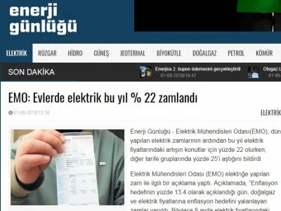 EMO: EVLERDE ELEKTRİK BU YIL % 22 ZAMLANDI (ENERJİGUNLUGU.NET)
