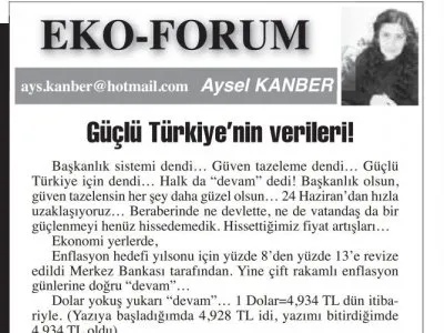 GÜÇLÜ TÜRKİYE`NİN VERİLERİ! (AYSEL KANBER- BAŞKENT GAZETESİ)