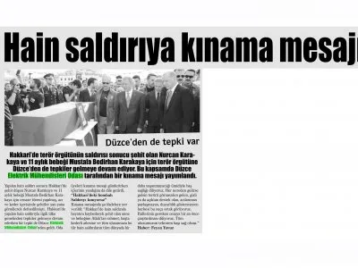 DÜZCE MANŞET:HAİN SALDIRIYA KINAMA MESAJI