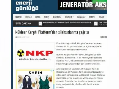 NÜKLEER KARŞITI PLATFORM’DAN SİLAHSIZLANMA ÇAĞRISI (ENERJİGUNLUGU.NET)