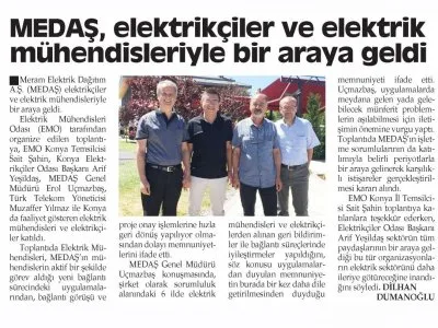 MEDAŞ, ELEKTRİKÇİLER VE ELEKTRİK MÜHENDİSLERİYLE BİR ARAYA GELDİ (KONYA HAKİMİYET, 15.08.2018)
