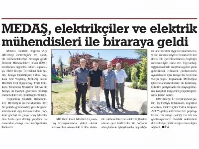 MEDAŞ, ELEKTRİKÇİLER VE ELEKTRİK MÜHENDİSLERİ İLE BİRARAYA GELDİ (KONYA YENİGÜN GAZETESİ, 15.08.2018)