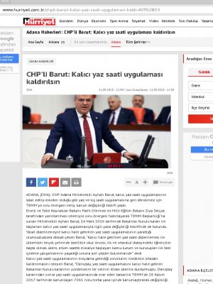 CHP`Lİ BARUT: KALICI YAZ SAATİ UYGULAMASI KALDIRILSIN (HURRİYET.COM.TR)