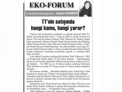 TT`NİN SATIŞINDA HANGİ KAMU, HANGİ YARAR? (AYSEL KANBER-BAŞKENT GAZETESİ)