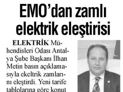 EMO`DAN ZAMLI ELEKTRİK ELEŞTİRİSİ (ANTALYA EKSPRES - 04.09.2018)
