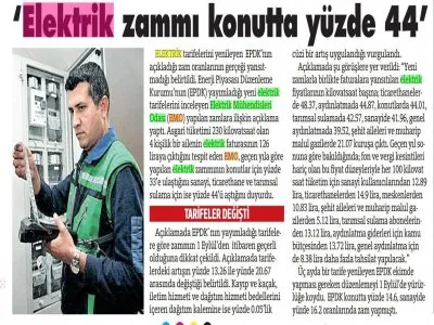 ELEKTRİK ZAMMI KONUTTA YÜZDE 44 (SÖZCÜ GAZETESİ)