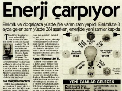 ELEKTRİK VE DOĞALGAZ 
ENERJİDE ZAM FIRTINASI (CUMHURİYET GAZETESİ)