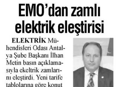 EMO`DAN ZAMLI ELEKTRİK ELEŞTİRİSİ (ANTALYA EKSPRES - 04.09.2018)