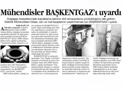MÜHENDİSLER BAŞKENTGAZ`I UYARDI (ANAYURT GAZETESİ, 20.09.2018)