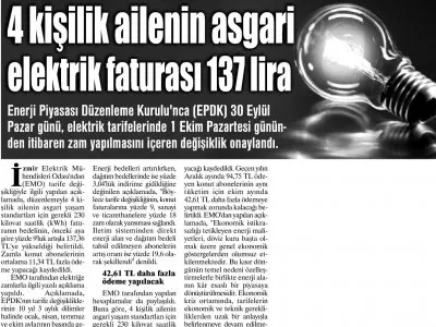4 KİŞİLİK AİLENİN ASGARİ ELEKTRİK FATURASI 137 LİRA (ERZURUM PUSULA)