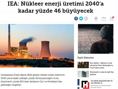 IEA: NÜKLEER ENERJİ ÜRETİMİ 2040A KADAR YÜZDE 46 BÜYÜYECEK (HURRİYET.COM.TR)