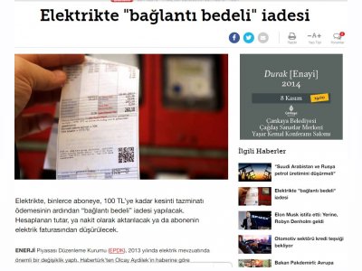 ELEKTRİKTE `BAĞLANTI BEDELİ` İADESİ (HURRİYET.COM.TR)