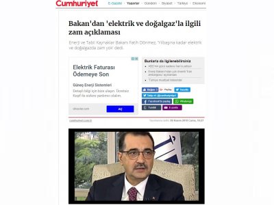 BAKAN`DAN `ELEKTRİK VE DOĞALGAZ`LA İLGİLİ ZAM AÇIKLAMASI (CUMHURİYET.COM.TR)