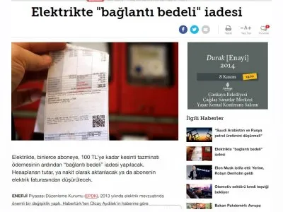 ELEKTRİKTE `BAĞLANTI BEDELİ` İADESİ (HURRİYET.COM.TR)