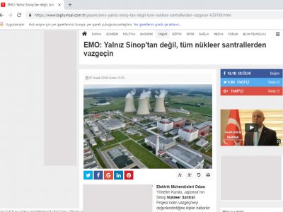 EMO: YALNIZ SİNOP`TAN DEĞİL, TÜM NÜKLEER SANTRALLERDEN VAZGEÇİN (TOPLUMSAL.COM.TR)