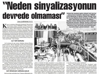 `NEDEN SİNYALİZASYONUN DEVREDE OLMAMASI` (BAŞKENT GAZETESİ, 15.12.2018)