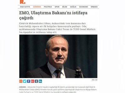 EMO, ULAŞTIRMA BAKANI`NI İSTİFAYA ÇAĞIRDI (GAZETEDUVAR.COM.TR)