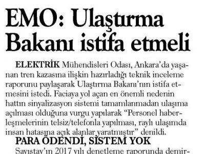 EMO: BAKAN VE GENEL MÜDÜR İSTİFA ETMELİ (GÜNLÜK EVRENSEL)