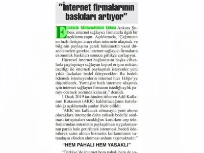İNTERNET FİRMALARININ BASKILARI ARTIYOR (BAŞKENT GAZETESİ, 27.12.2018)