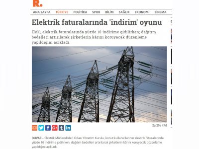 ELEKTRİK FATURALARINDA `İNDİRİM` OYUNU (GAZETEDUVAR.COM.TR)
