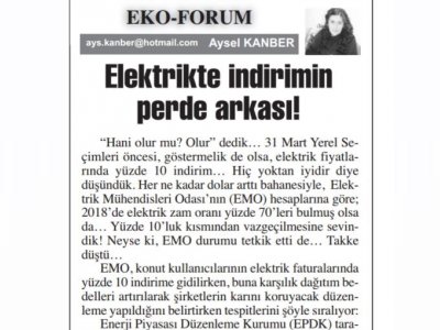 ELEKTRİKTE İNDİRİMİN PERDE ARKASI! (AYSEL KANBER-BAŞKENT GAZETESİ)