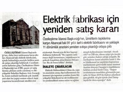 ELEKTRİK FABRİKASI İÇİN YENİDEN SATIŞ KARARI (9 EYLÜL)