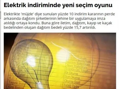 ELEKTRİK İNDİRİMİNDE YENİ SEÇİM OYUNU (HABER.SOL.ORG.TR)