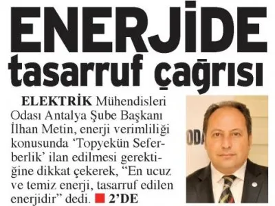 ENERJİDE TASARRUF ÇAĞRISI (ANTALYA KÖRFEZ - 09.01.2018)