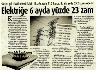 ELEKTRİĞE 6 AYDA YÜZDE 23 ZAM (YENİ YAŞAM, 27.03.2019)