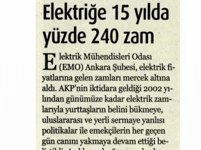 ELEKTRİĞE 15 YILDA YÜZDE 240 ZAM (YENİ YAŞAM, 26.03.2019)