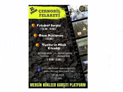 ÇERNOBİL FELAKETİ 33.YILDÖNÜMÜ ANMA ETKİNLİKLERİ 26 NİSAN CUMA GÜNÜ DÜZENLENECEK.