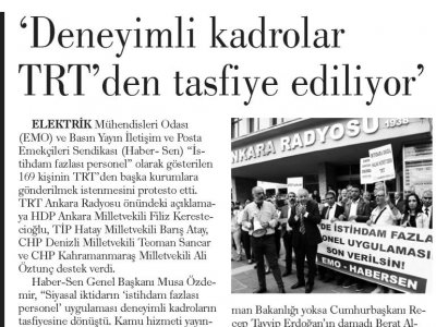 `DENEYİMLİ KADROLAR TRT`DEN TASFİYE EDİLİYOR` (GÜNLÜK EVRENSEL, 24.05.2019)