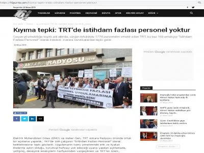 KIYIMA TEPKİ: TRTDE İSTİHDAM FAZLASI PERSONEL YOKTUR (16PUNTO.COM)