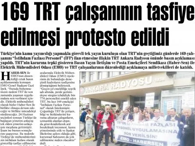 169 TRT ÇALIŞANININ TASFİYE EDİLMESİ PROTESTO EDİLDİ (GÜÇLÜ ANADOLU GAZETESİ, 25.05.2019)