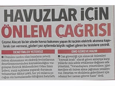 HAVUZLAR İÇİN ÖNLEM ÇAĞRISI (HÜRRİYET EGE)