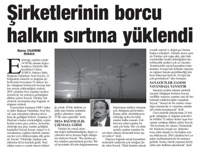 ELEKTRİK ŞİRKETLERİNİN BORCU HALKIN SIRTINA YÜKLENDİ (GÜNLÜK EVRENSEL, 29.06.2019)
