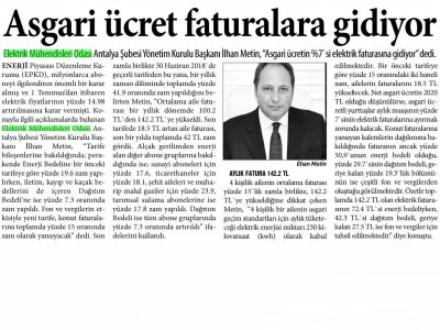 ASGARİ ÜCRET FATURALARA GİDİYOR (YENİ ASYA-02.07.2019)