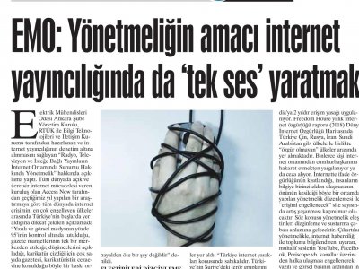 EMO: İNTERNETTE DE `TEK SES` İSTİYORLAR (GÜNLÜK EVRENSEL, 10.08.2019)