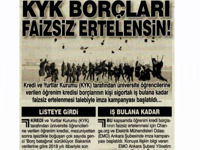 KYK BORÇLARI FAİZSİZ ERTELENSİN! (ŞOK, 26.09.2019)