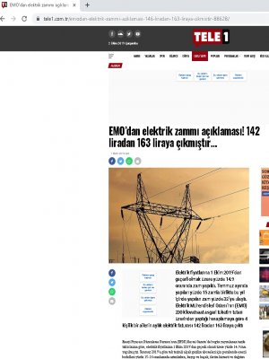 EMODAN ELEKTRİK ZAMMI AÇIKLAMASI! 142 LİRADAN 163 LİRAYA ÇIKMIŞTIR (TELE1.COM.TR)