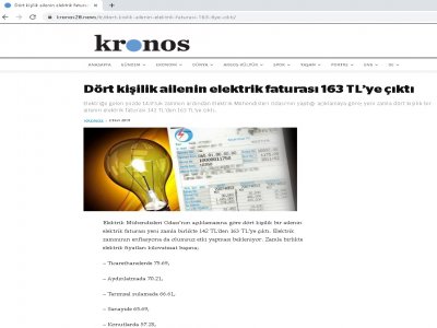 DÖRT KİŞİLİK AİLENİN ELEKTRİK FATURASI 163 TLYE ÇIKTI (KRONOS28.NEWS)